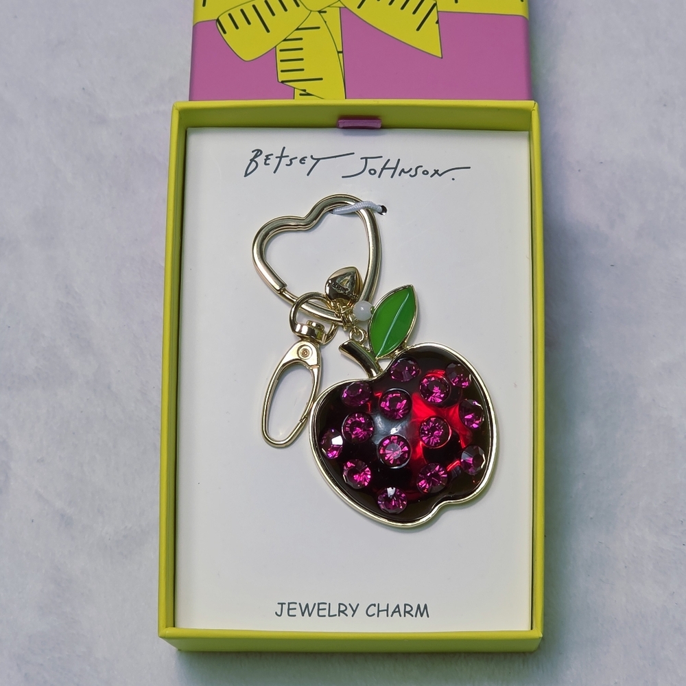 Betsey Johnson Crystal Apple Key Fob Bag Charm